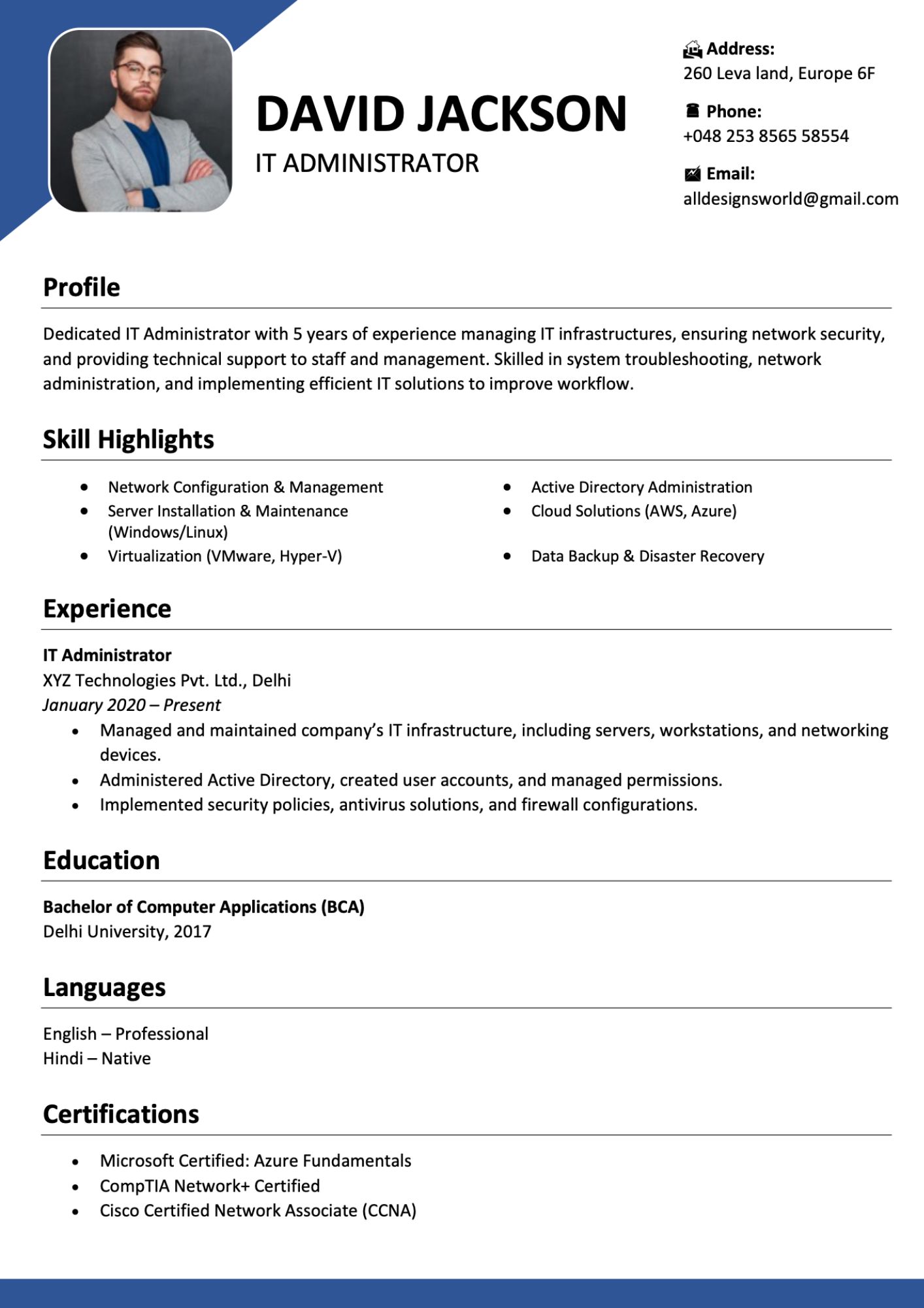 Resume Templates for IT Administrators