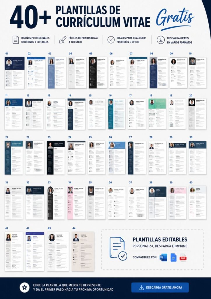 40+ Plantillas de Currículum Vitae Gratis y Profesionales