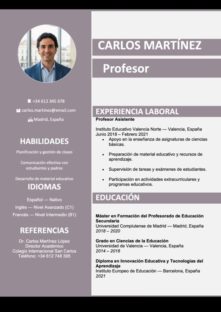 Descargar plantilla de currículum en PDF
