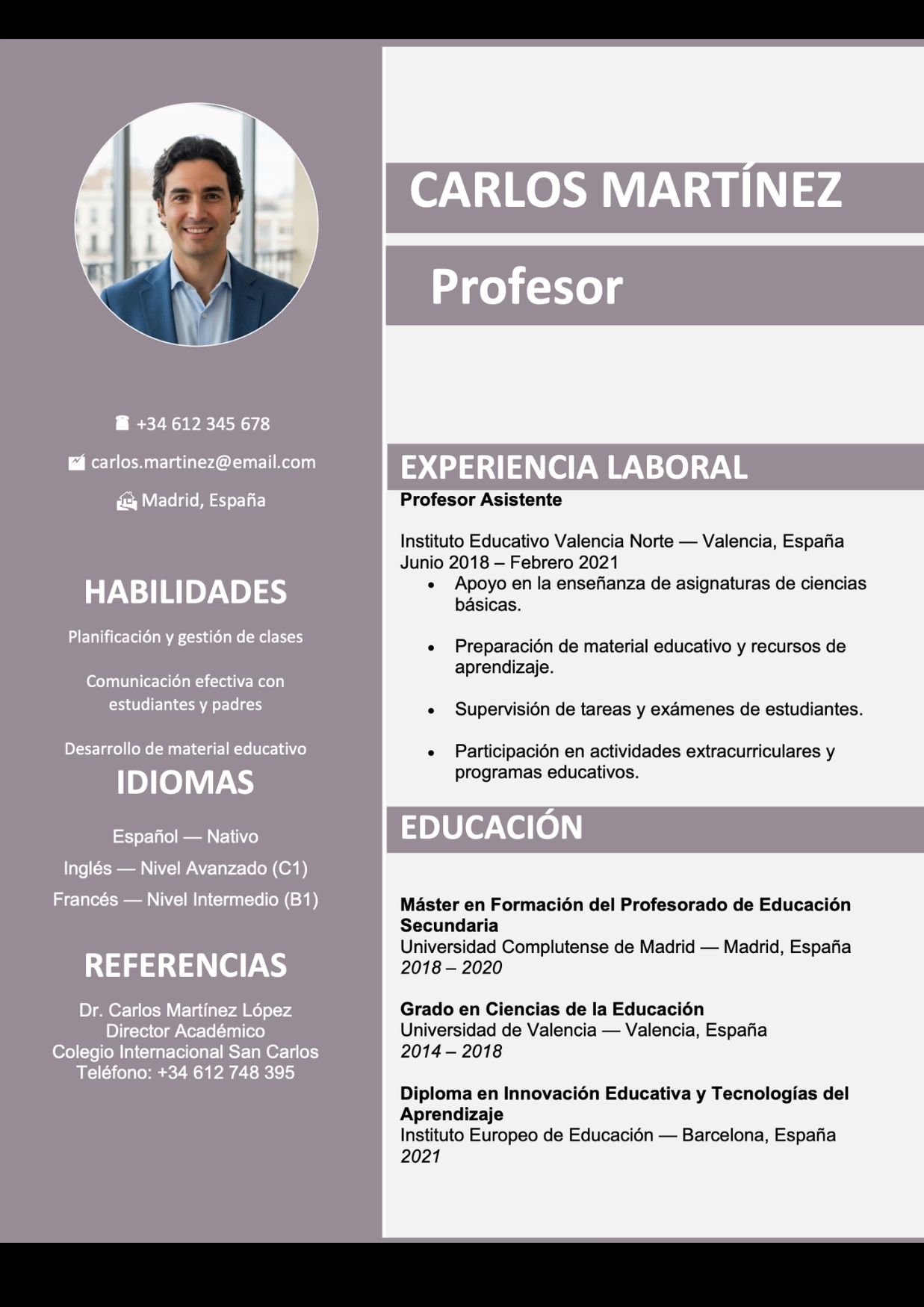 Descargar plantilla de currículum en PDF