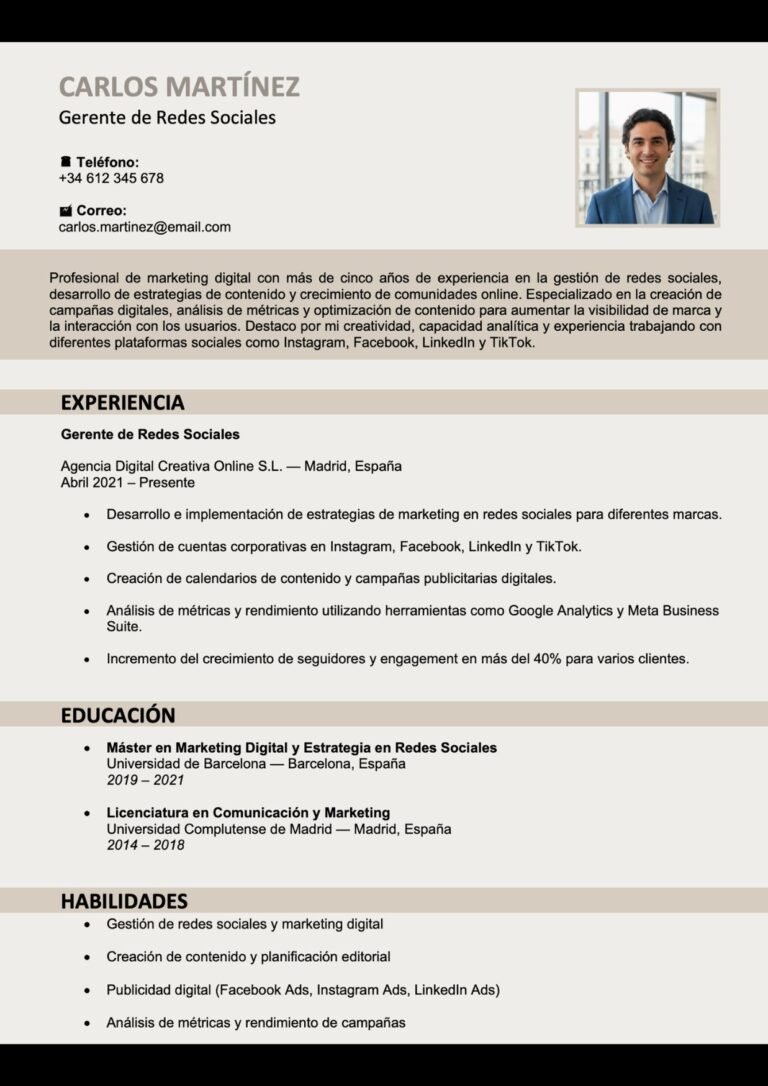 Descargar plantilla de currículum en Word