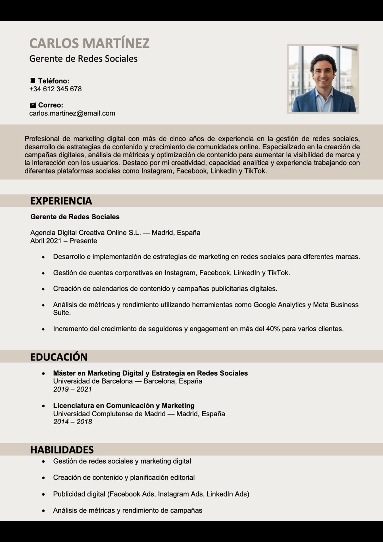 Descargar plantilla de currículum en Word