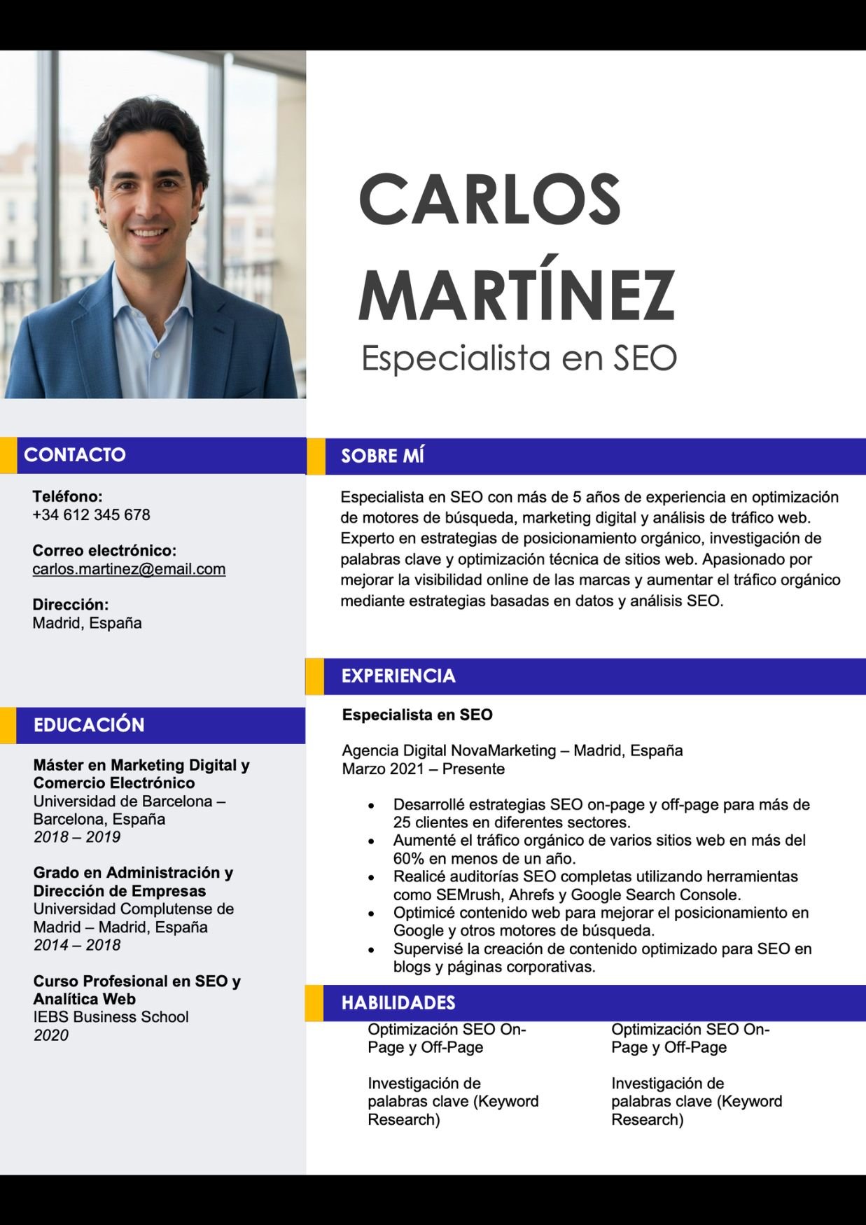 Formato de currículum editable