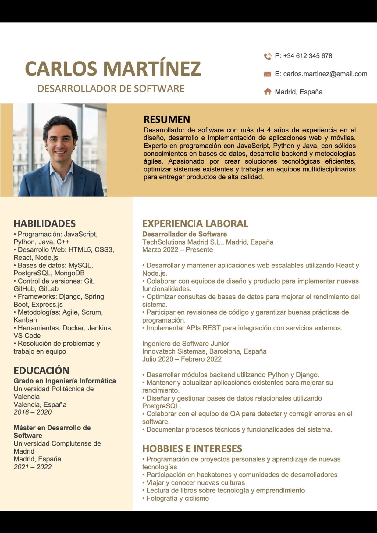 Plantilla de currículum para desarrollador de software