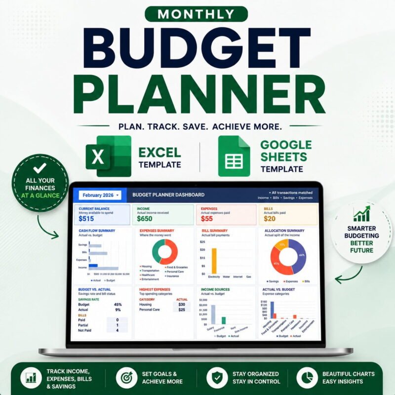 Monthly Budget Planner – Excel & Google Sheets Template